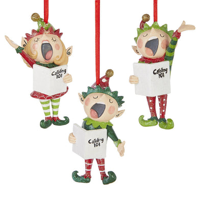 Carolling Elves Hanging Ornament - Boy Arm Down