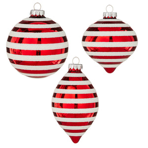 Red and White Stripped Round Shape Hanging Baubles