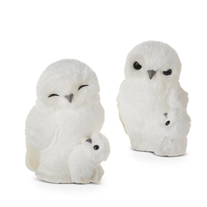 White Owl with Baby Ornament - Eyes Open