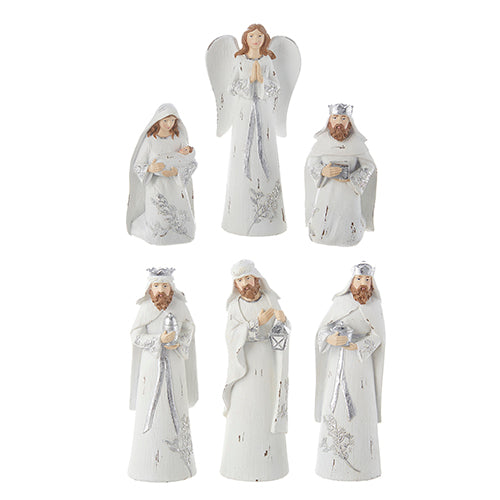 Embossed Silver Leaf Nativity Set - Set of 6