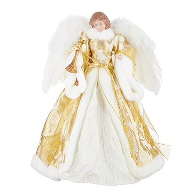 Angel dressed in Gold and White Gown Tree Topper