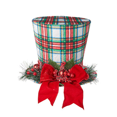 White with Green and Red  Plaid Top Hat - Medium