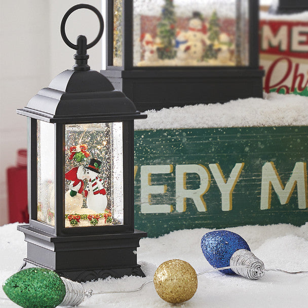 Kissing in the Snow Animated Light and Glitter Swirl Lantern