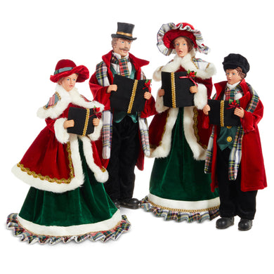 Set of 4 Plaid Dressed Standing Carollers - ]