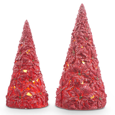 Set of Two- Red Light Poinsettia Trees
