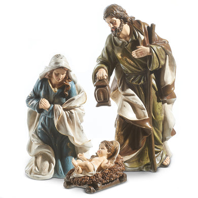 Holy Family - Set of Three With Mary Kneeling wearing a Blue Robe