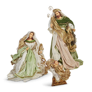 Holy Family Dressed in Natural Linen with Forest Green Highlights