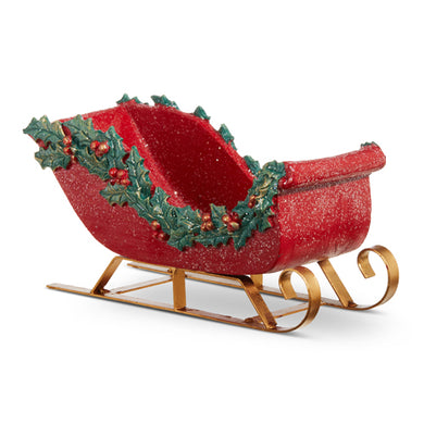 Red Sleigh Decorated with Christmas Holly