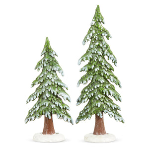 Set of Two Snowy Green Trees