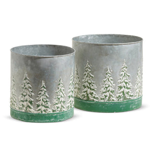 Oval Galvanised Buckets with Embossed Trees