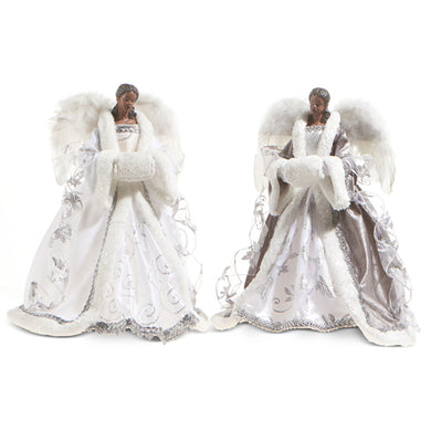 Angel Tree Toppers Dressed in elegant White and Silver Caps