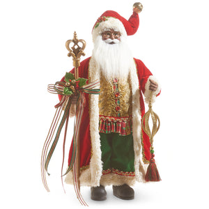 Santa wearing his Royal Red Cap Holding Finial and Stick