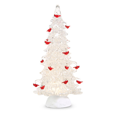 Light Up Tree with Cardinal Ornaments and Swirling Glitter