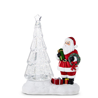 Swirling Clear Tree with Silver Glitter with Santa Watching