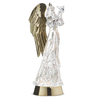 Light Up Angel Holding Dove with Gold Swirling Glitter