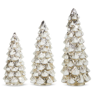 Snowy Silver Mercury Glass Light Up Trees - Set of Three