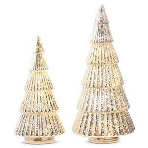Champagne Coloured Ribbed Glass Trees - Set of Two