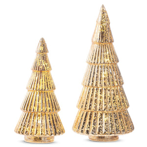 Gold Coloured Ribbed Glass Trees - Set of Two