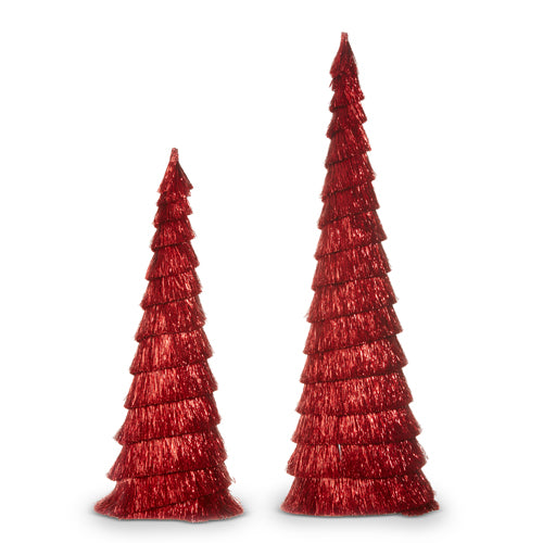 Red Tinsel Trees - Set of 2