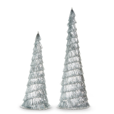 Silver Tinsel Trees - Set of 2