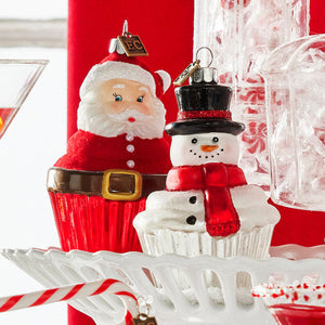Snowman Cupcake Hanging Glass Ornament