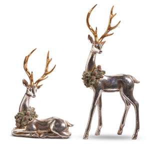 Silver Deer's with Wreath necklaces - Set of 2