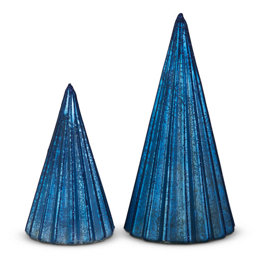 Blue Ribbed Glass trees - Set of 2