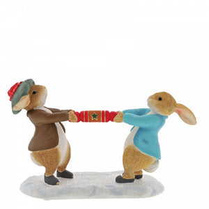 Beatrix Potter Peter Rabbit and Bunny Pulling a Christmas Cracker