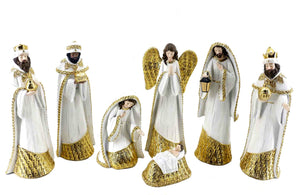 Nativity Set - 7 Piece White With Gold Trim