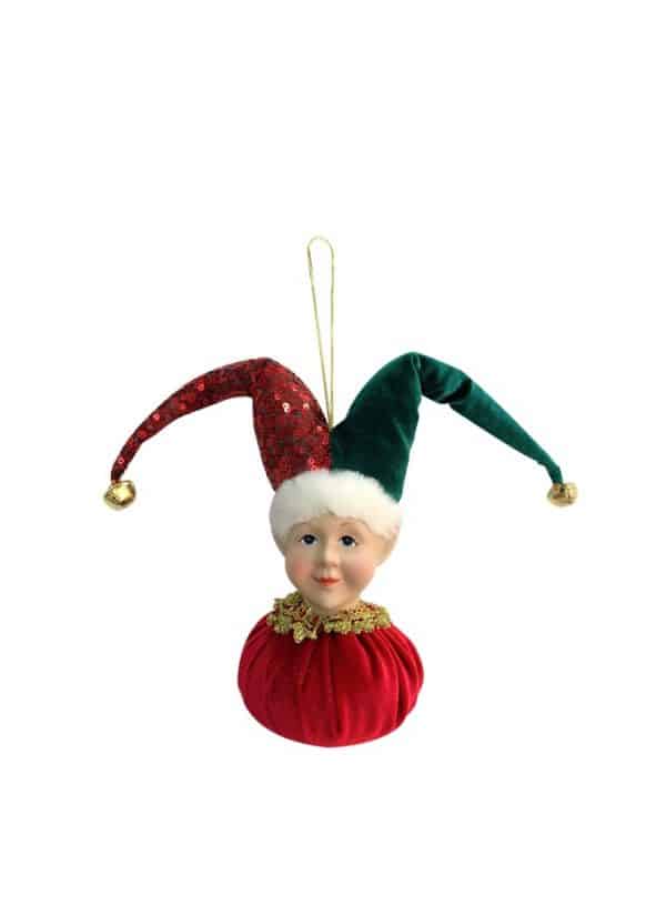 Elf Head Hanging Ornament - Red and Green