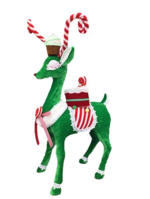 Candy Cane Green Reindeer - Display Piece
