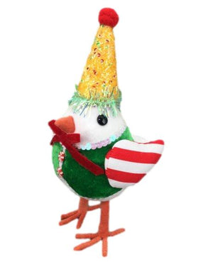 Candy Cane Party Bird with Yellow Hat