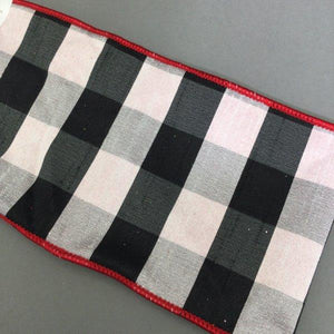 Black and White Chequered with Red Edging Ribbon