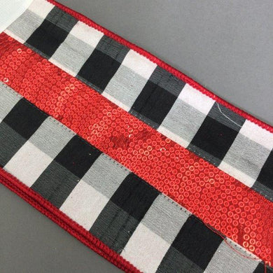 Black and White Chequer with Red Sequin Stripe Ribbon