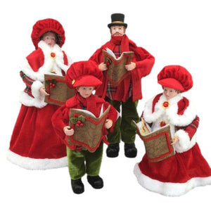 Set of 4 Red, White Plaid Carollers