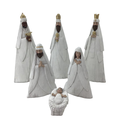 White with Gold Finish 6 Piece Nativity Set