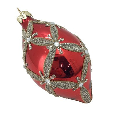 Red Harlequin Glass Finial Drop with Silver Glitter Trim Bauble