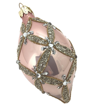 Pink Harlequin Glass Finial Drop with Silver Glitter Trim Bauble