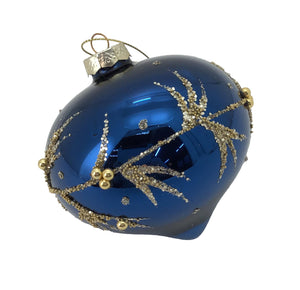 Blue Gold Leaf Glass Onion with Gold Glitter Trim Bauble