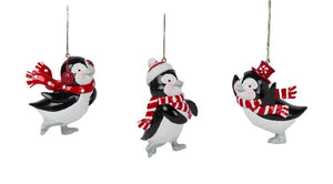 Hanging Penguin with red a white Scarf - Looking Left