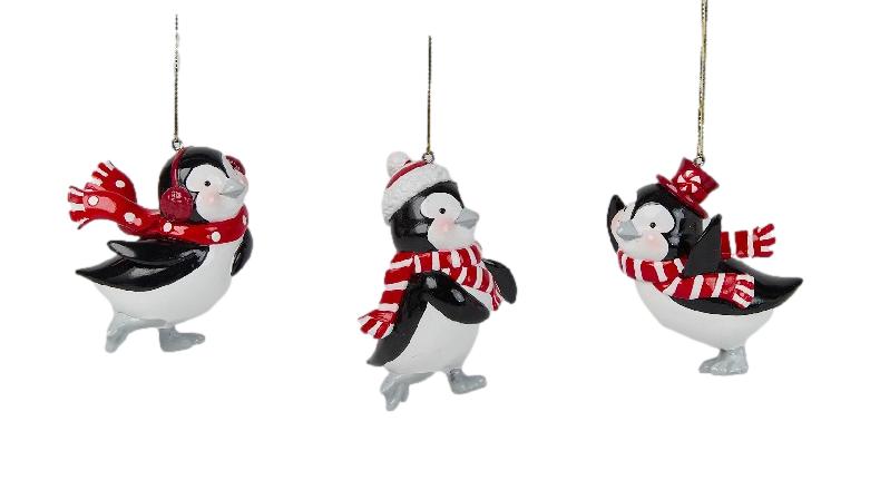 Hanging Penguin with red a white Scarf - Looking Straight ahead