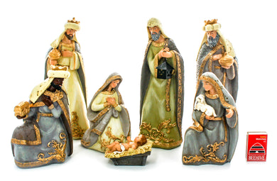 Nativity Set -7 Piece Natural Colours with Gold Finish