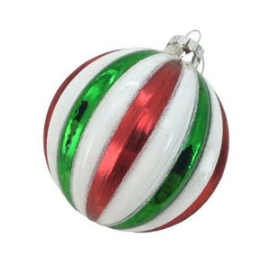 Red, Green and White Strip Glass Round l Bauble