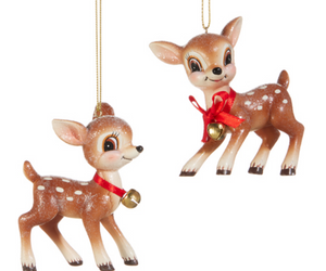 Vintage Looking Hanging Reindeer with Red Bows with bell