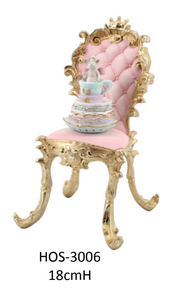 Pastel Pink with Gold Trim Elegant Chair with Stacked Cups and a Wee Mouse