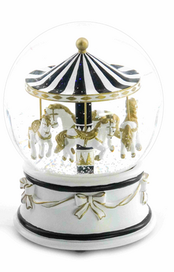 Black and White Musical Snow Globe Carousel