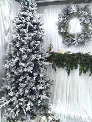 Green Flocked Slim Mixed Pine Tree  - 9 foot