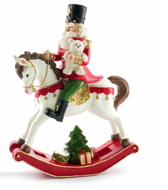 Traditional Coloured Rocking Horse  with Nutcracker