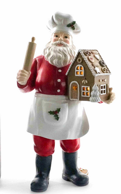 Traditional Baker- Santa holding a Light up Gingerbread House
