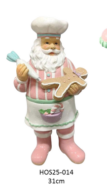 Pastel Pink Santa Chef holding Rolling Pin and Gingerbread